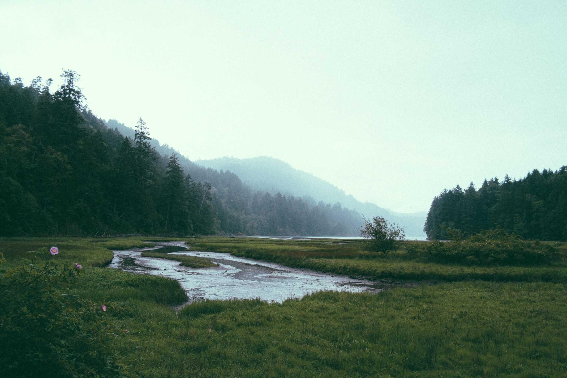 Still mountain lake at first light